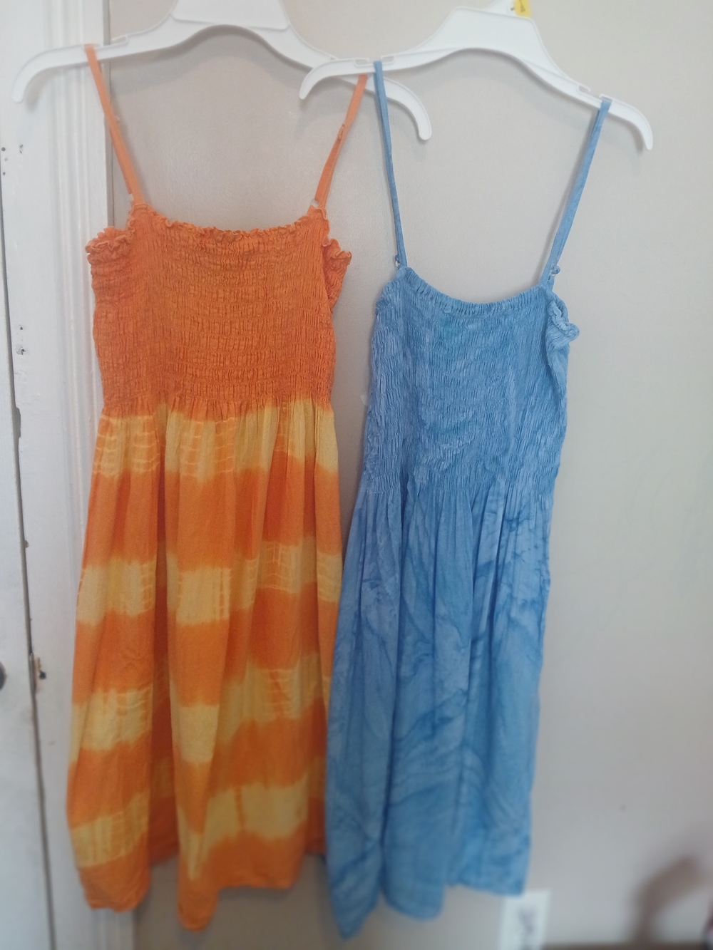 Orange And Blue Tie-Dye Smocked Sundresses